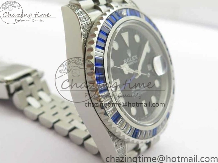 MiroTime 0401 GMT-Master II White Blue Diamonds Bezel 904L Steel GMF Best Edition Black Dial On Jubilee Bracelet SA3285 CHS V Original 2579